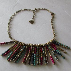 African Inspired Beaded Brass Tone Necklace